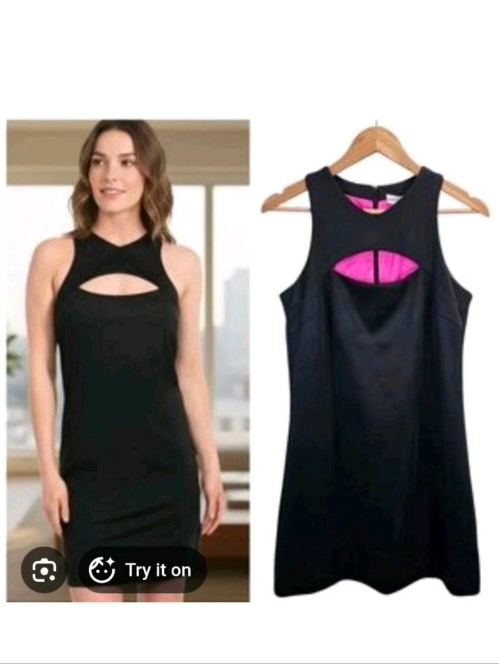 NWT Gretchen Scott Designs Black Cutout Dress Pink Contrast Size XL
